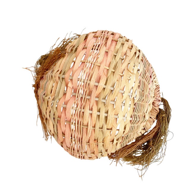 Wood 1980s Handwoven Twig Handle Nautical Colorful Basket With Tassels & Shells For Sale - Image 7 of 7