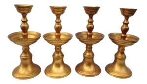 18" Gold Leaf Pottery Candle Holder Stands - Set of 4