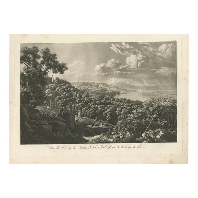 Louis-Pierre Baltard, Panoramic View of Saint-Cloud from Sèvres, 1803, Engraving For Sale