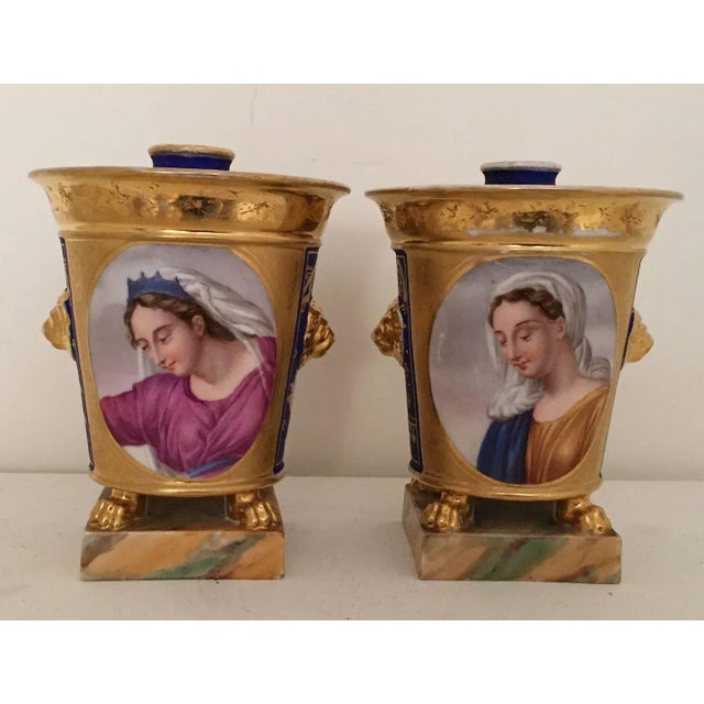 Early 19th Century French Empire Porcelain Flower Vases - A Pair For Sale - Image 4 of 11