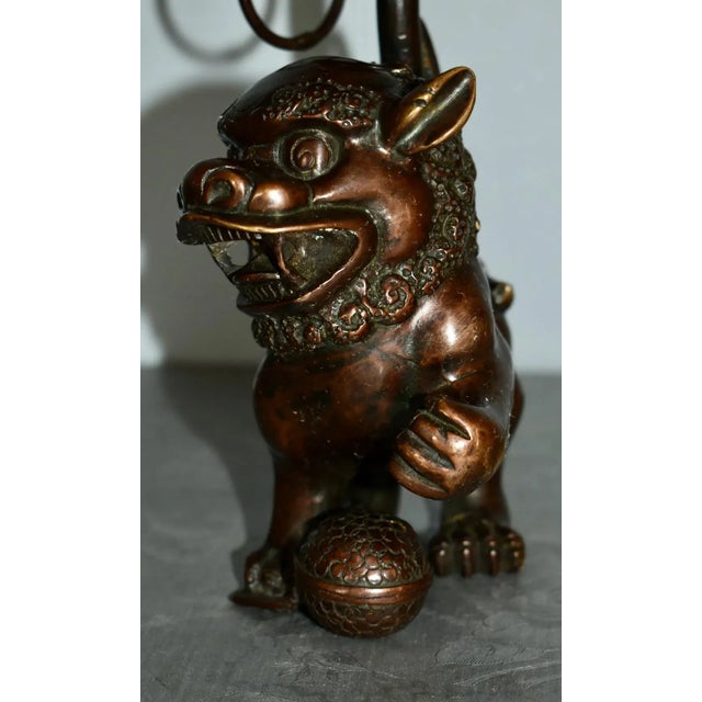 Vintage Chinese Bronze Foo Dog Candle Holder For Sale - Image 11 of 13