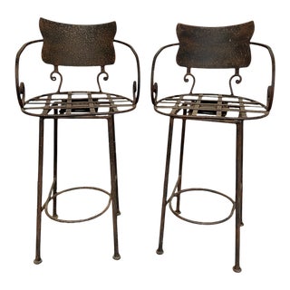 Vintage French Wrought Iron Bar Stools - a Pair For Sale