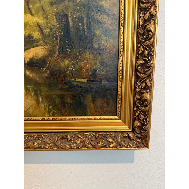 Early 20th Century Antique European Original Oil Painting on Canvas, Summer Forest Landscape Framed For Sale - Image 5 of 9