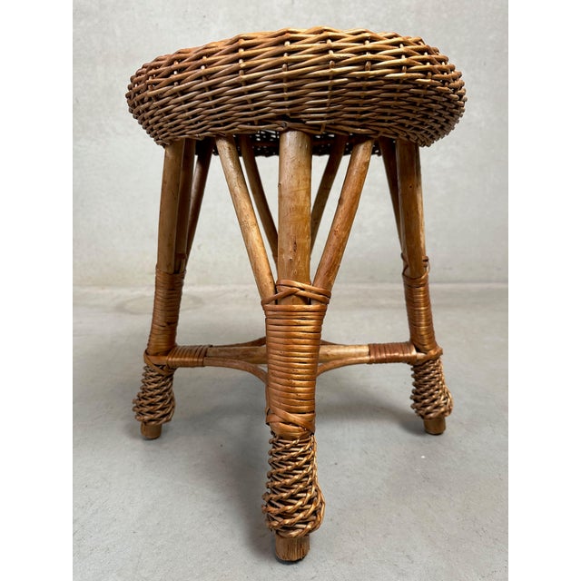 Vintage Wicker and Bamboo Stool, 1980s For Sale - Image 4 of 8