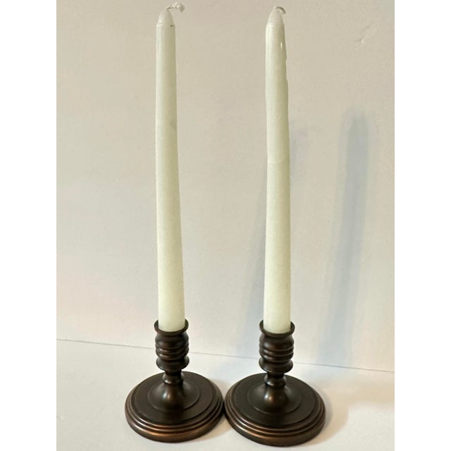 Vintage Late 20th Century Baldwin Venetian Bronze Candlestick Holders-Set of 2 For Sale In Orlando - Image 6 of 8