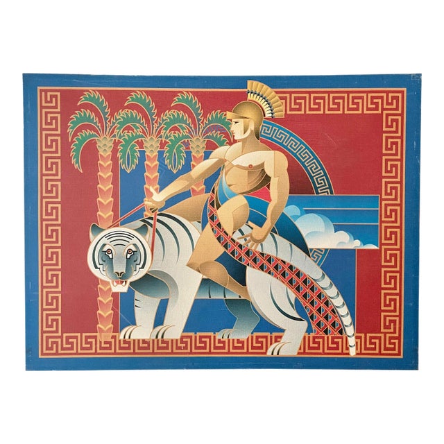 1970's Art Deco Printed Canvas "Cavalcare La Tigre" For Sale