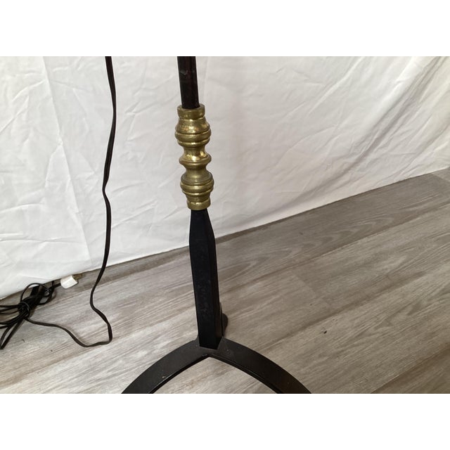 Art Nouveau A Pair of Wroght Iron and Brass Adjustable Floor Lamps For Sale - Image 3 of 9