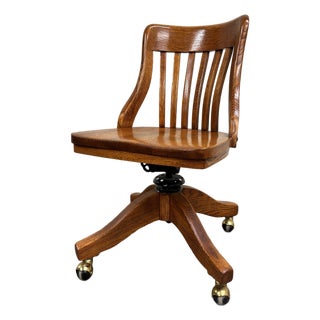 Antique Oak Adjustable Swivel Desk Chair Banker Lawyer Jury Office Chair For Sale