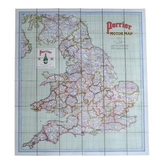 Early 20th C. England and Wales Perrier Motor Map C.1910 For Sale