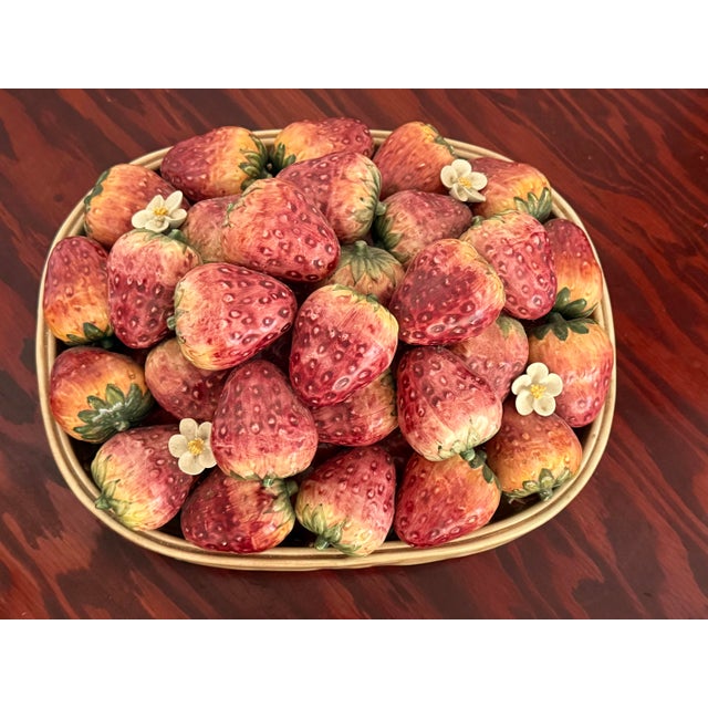 Farmhouse Vintage Italian Majolica Ceramic Strawberry Basket Centerpiece For Sale - Image 3 of 8