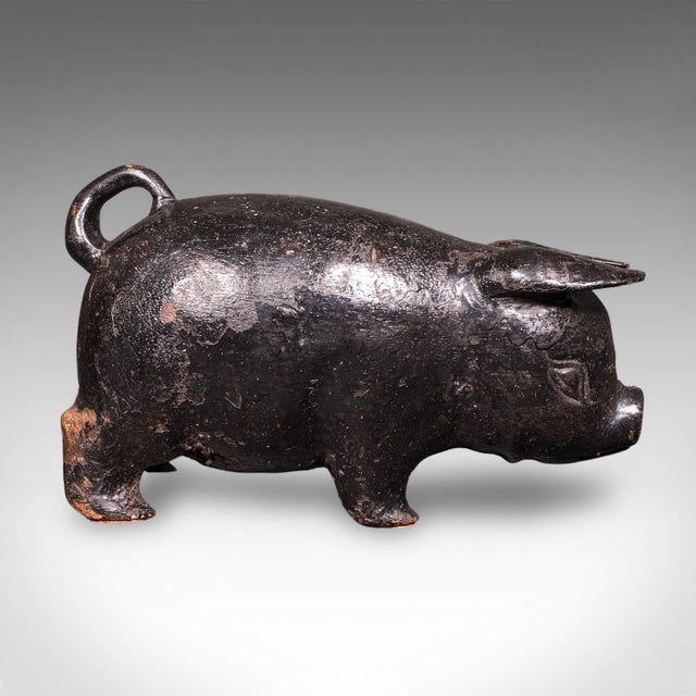 English Vintage Carved Piglet Figure, English, Treen, Ebonised, Farmyard, Mid Century For Sale - Image 3 of 12