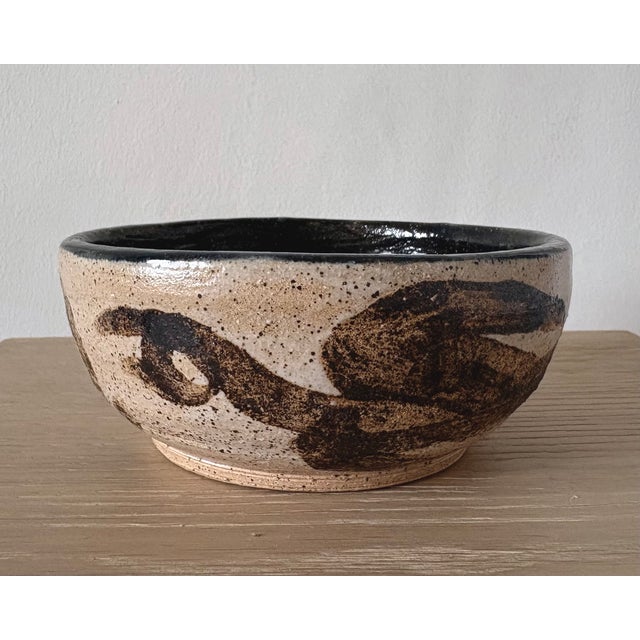 Early 21st Century American Studio Pottery Bowl With Abstract Brown Brushwork, New York For Sale - Image 5 of 5