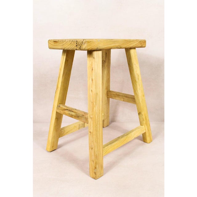 Vintage Rustic Stool in Elm For Sale - Image 5 of 5