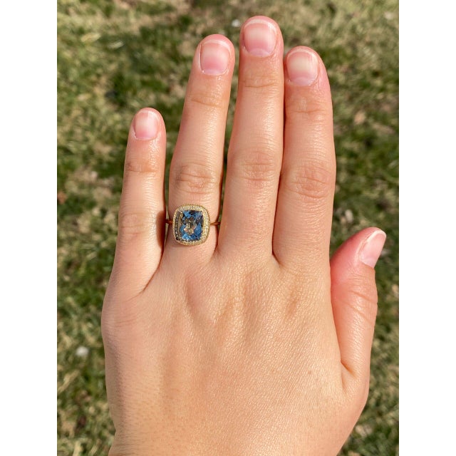 Praisiolite and Natural Diamond Halo Ring in Yellow Gold For Sale - Image 11 of 11