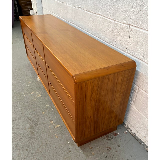 Mid 20th Century Danish Modern Teak Nine-Drawer Lowboy Dresser by Sun Cabinet Co LTD For Sale In New York - Image 6 of 17