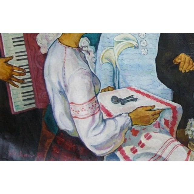 Weddingbirth Antique Oil Painting Original Socialist Realism Soviet Art Ukrainian Artist Novak 117-179 1970 For Sale - Image 4 of 6