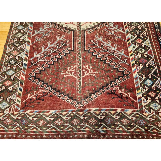 Vintage Persian Shiraz Tribal Area Rug, Handwoven Geometric Pattern, Burgundy & Ivory, 5’ X 10’ For Sale - Image 4 of 12