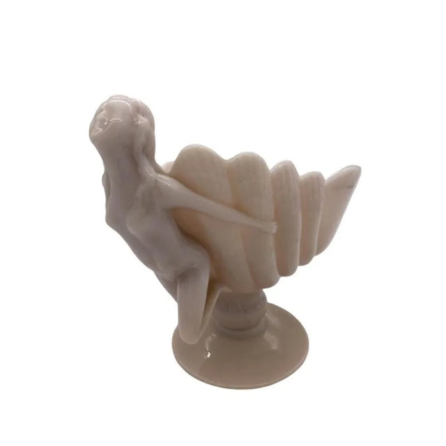 1930s Cambridge Art Glass "Crown Tuscan" Flying Nude With Shell Compote For Sale - Image 4 of 7