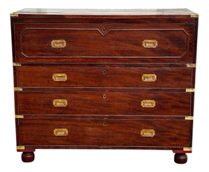 Mahogany Campaign Secretaire Chest of Drawers. Mahogany Campaign Secretaire Chest of Drawers.