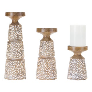Etched Candle Holder with Wood Grain Design (Set of 3) For Sale