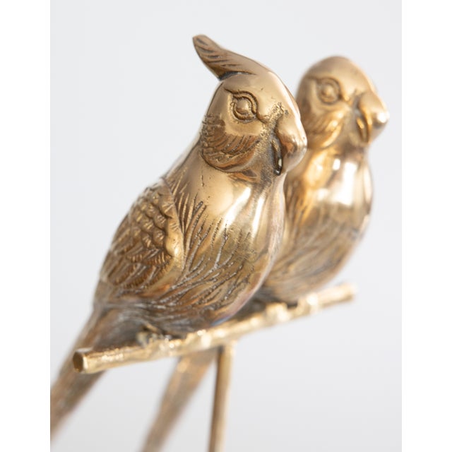 Mid-Century Brass Parrots Lovebirds Perched on a Stand For Sale - Image 9 of 10