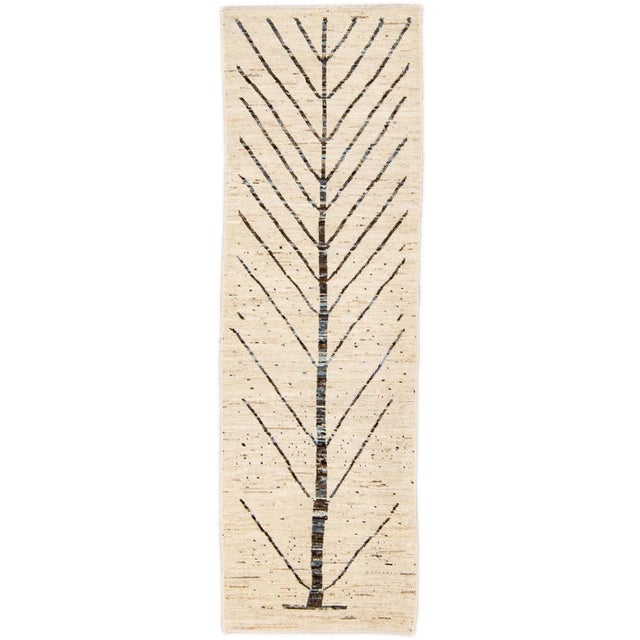 Modern Moroccan Style Handmade Designed Beige Boho Wool Runner For Sale - Image 10 of 10