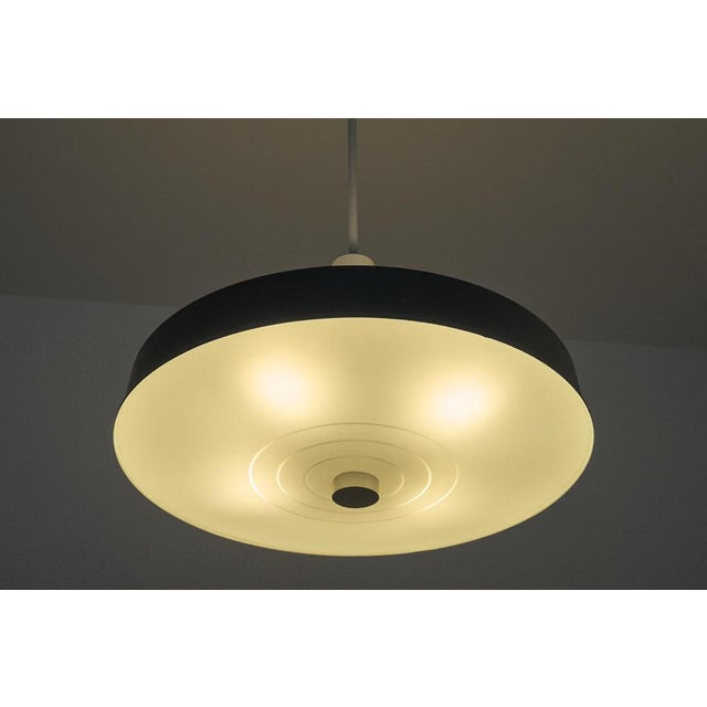 Large Mid-Century Modern Pendant Lamps in Painted Metal and Opaline Glass, 1960, Set of 4 For Sale - Image 3 of 10