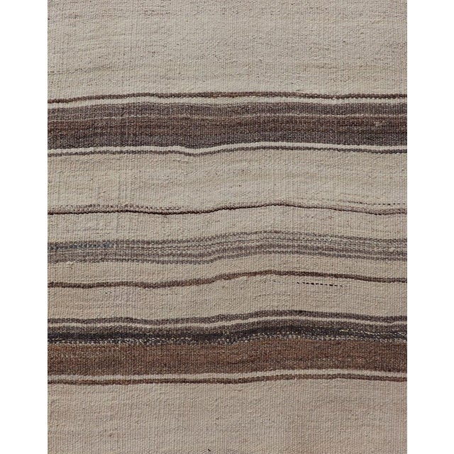 Vintage Narrow Turkish Kilim Runner With Beige and Soft Brown Stripes For Sale In Atlanta - Image 6 of 13