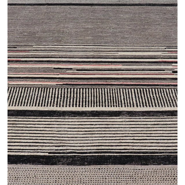 Modern Hand-Knotted Tribal Rug by Keivan Woven Arts 9'9 X 12'8 Black and Ivory For Sale - Image 4 of 12
