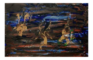 Richard Brace Mid Century Burnt Sienna and Cobalt Abstract Acrylic on Paper 1980s