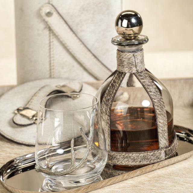 Contemporary Bilthoven Hair-On-Hide Leather Decanter with Stopper For Sale - Image 3 of 3