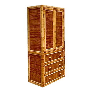 Vintage Coastal Wrapped Rattan Armoire For Sale