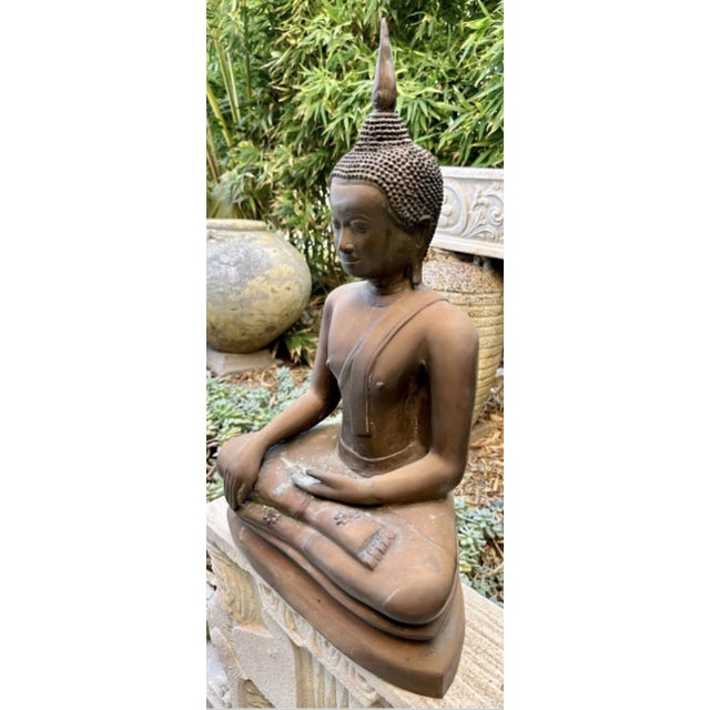 Bronze Antique Bronze Meditating Uthong Style Buddha Statue - Ayutthaya Influence For Sale - Image 8 of 12
