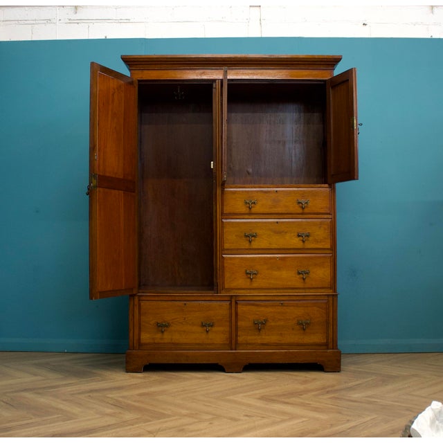 Antique Edwardian Walnut Compact Combination Wardrobe, 1900s For Sale - Image 3 of 9