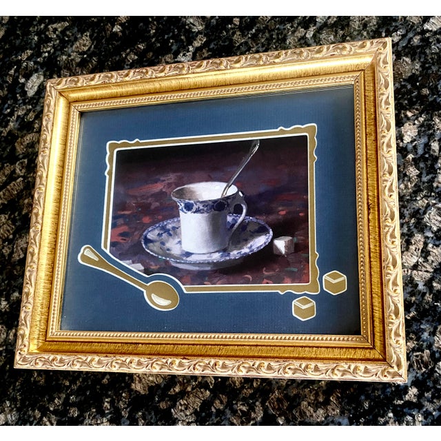 Wood Vintage Chinoiserie Teacup Still Life Framed Print With Exquisite Mat Board Accents Excellent Condition. For Sale - Image 7 of 10