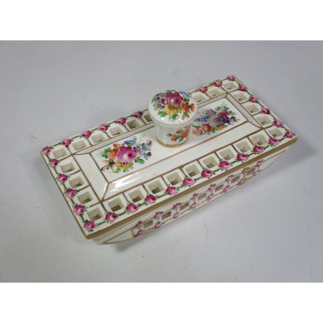 Ceramic Antique Dresden Germany Hand Painted Porcelain Blotter & Organizer, 2 Piece For Sale - Image 7 of 12
