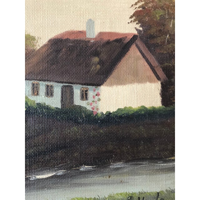 Textile Vintage Original Cottage Oil Painting: Countryside Landscape Art For Sale - Image 7 of 12