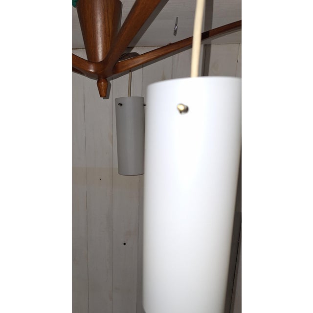 Vintage Mid-Century Danish Five-Light Ceiling Cascade Lamp with Teak Frame and White Satin Glass Shades, 1960s For Sale - Image 10 of 12