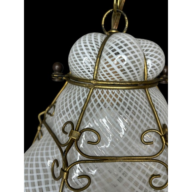 Pair of Caged Venetian Lantern in Murano Reticello Glass, 1940s For Sale - Image 10 of 12