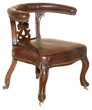 Antique William IV Brown Leather Chair, 1830s