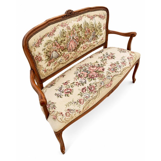 Magnificent Louis XV style sofa, adorned with floral and Rococo motifs. Dimensions: Height 90 cm, Depth 40 cm, Length 120...