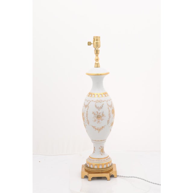Pair of Gilt Porcelain Regency Lamps by Marbro Lamp Co. - 1950s For Sale - Image 9 of 11