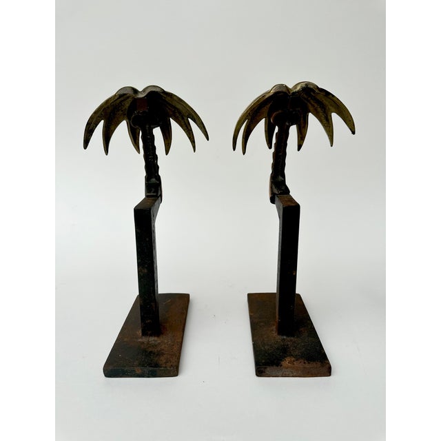 Vintage Palm Tree Andirons Palm Beach Hollywood Regency Coastal Tropical For Sale - Image 4 of 4