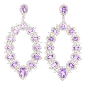 4.03 Carat Amethyst White Topaz Silver Earrings, A Pair
