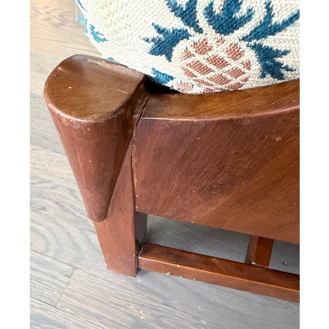 Signed Vintage Stickley "Connecticut Valley" Wingback Settee in Original Pineapple Fabric For Sale - Image 10 of 13