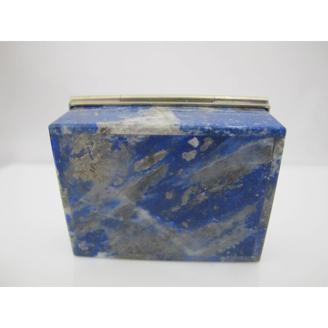 Blue Small Lapis Lazuli Ring Pill Trinket Box With Silver Metal Trim & Hinged Lid For Sale - Image 8 of 9