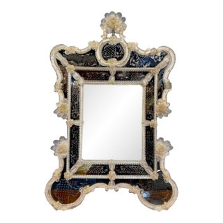 Shaped Italian Etched Murano Glass Mirror For Sale