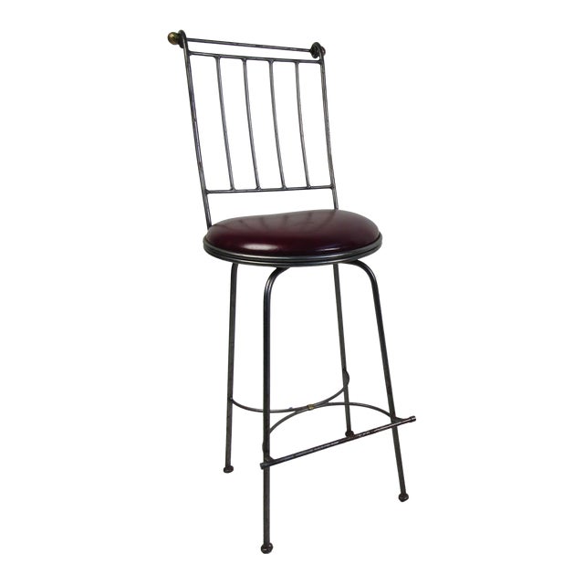 1970 Midcentury Leather and Iron Bar Stool For Sale