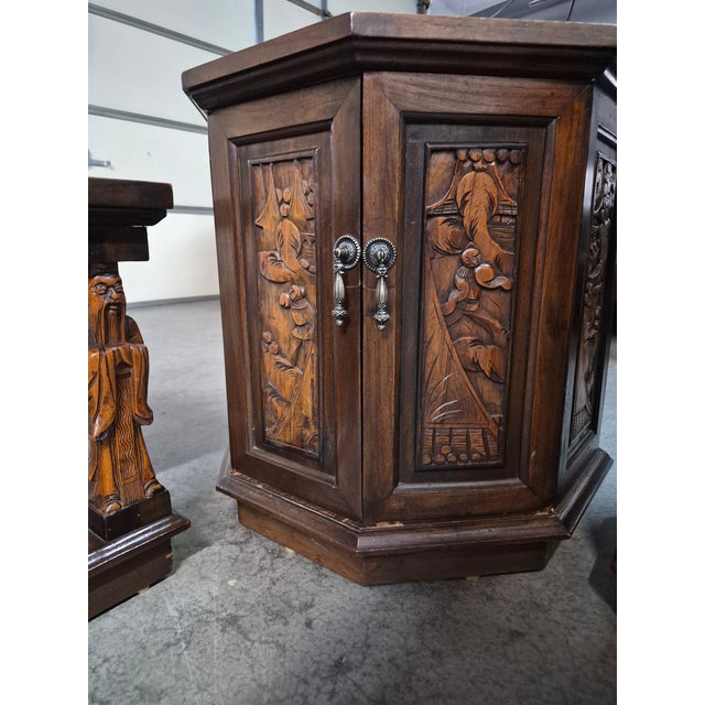 Wood Vintage 1970's Hand Carved Camphor Wood 3 Piece Coffee Table Set For Sale - Image 7 of 16