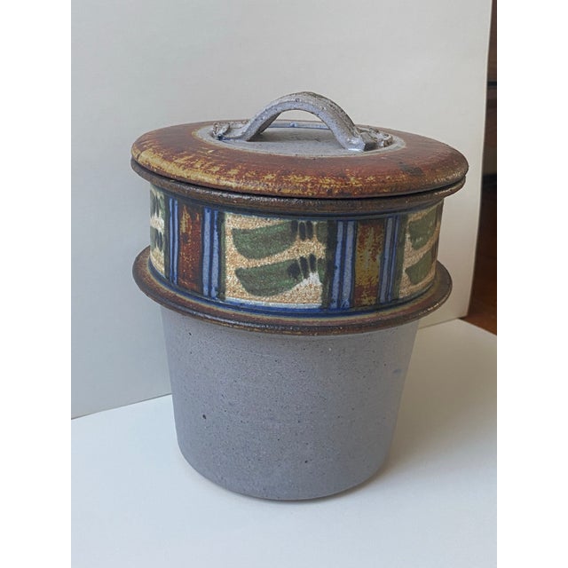 Rustic Rustic Striped Stoneware Canister Hand Crafted by Susan Maslowski For Sale - Image 3 of 12